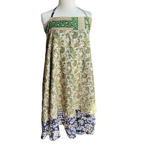 Floral Halter Dress with Green and Blue Accents